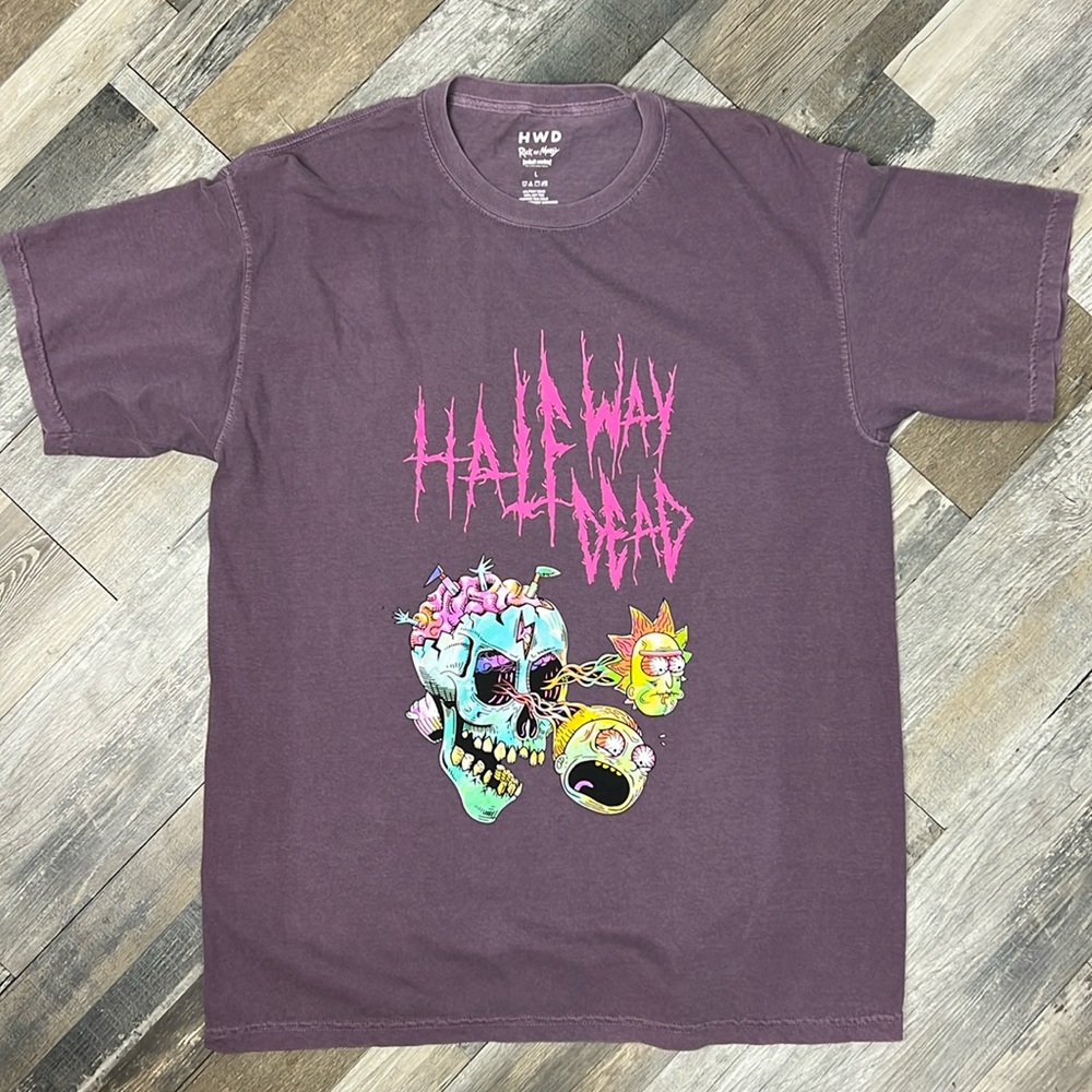 HALFWAYDEAD x Rick & Morty Sk8R Boi Mens Tee HWD skateboard 🆕 washed purple L